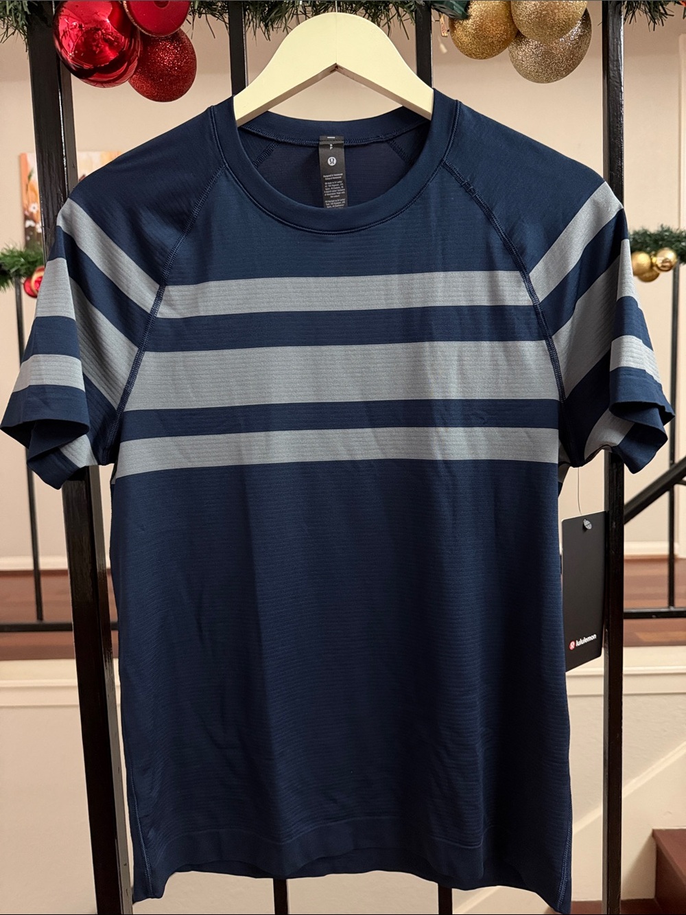 lululemon athletica “Metal Vent Tech Short Sleeve” Navy and Light Gray Stripes